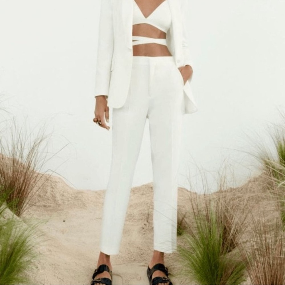 Zara white tuxedo slim pants new with tags size S